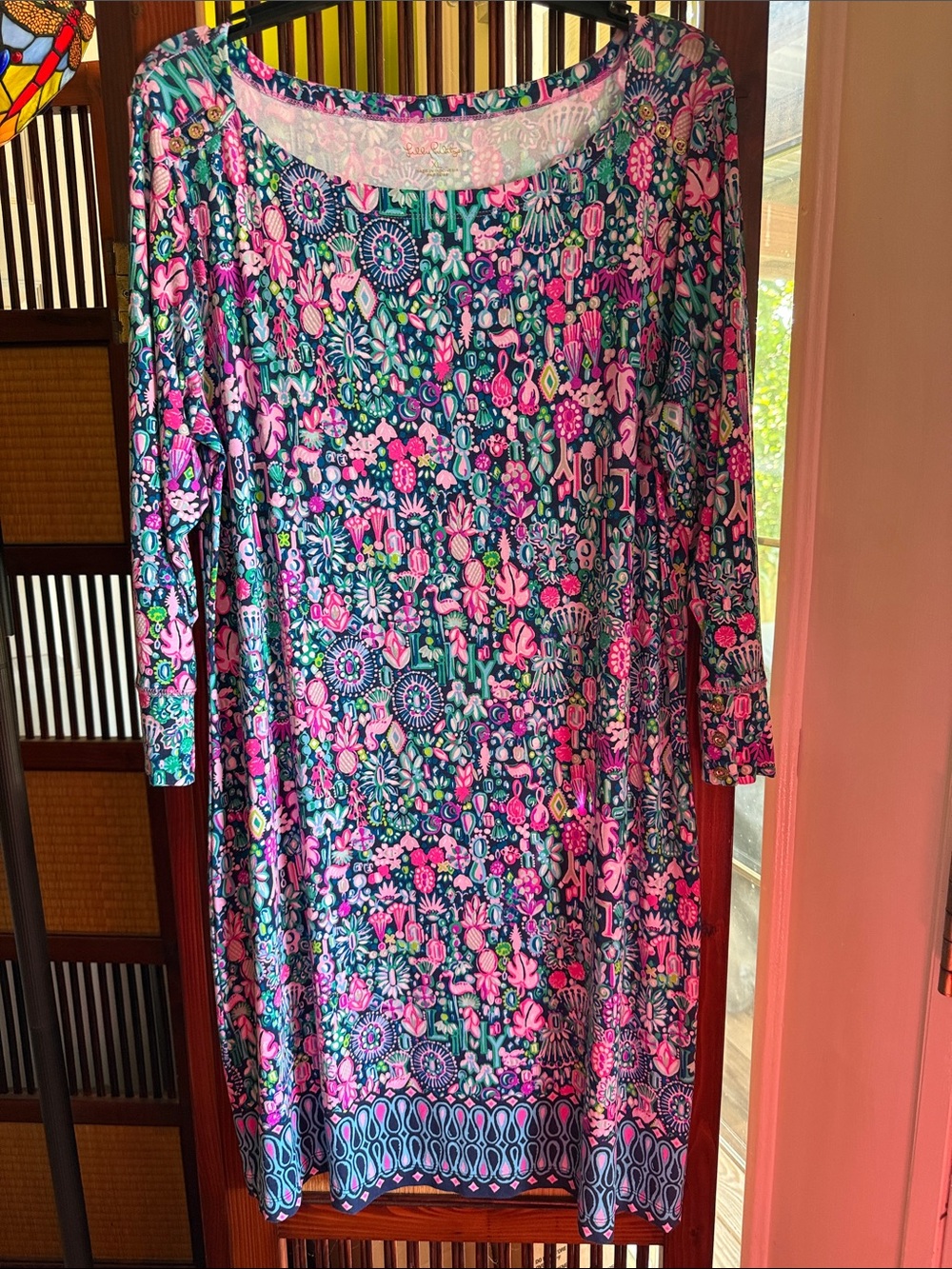Lilly Pulitzer Long-Sleeve Floral Dress in Pink and Teal